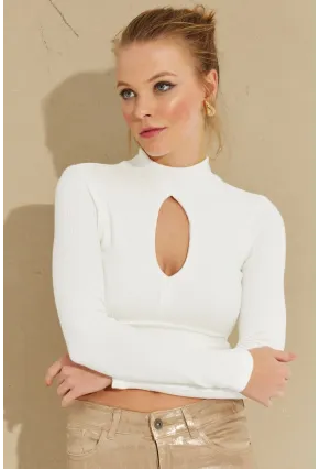 Kadın Beyaz Önü Damla Crop Bluz LPP1243