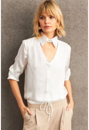 Kadın Beyaz Önü Pencereli Saten Gömlek ZER419