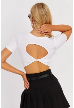 Kadın Beyaz Sırt Dekolteli Crop Bluz CY450