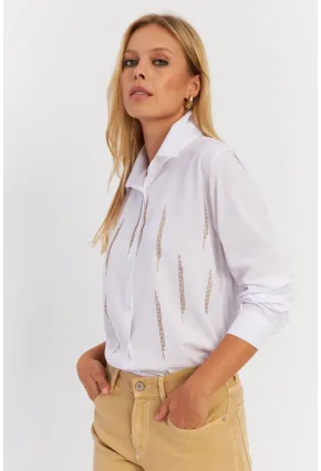Kadın Beyaz Taşlı Gömlek ZER412