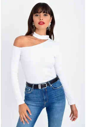 Kadın Beyaz Tek Omuz Bluz Kaşkorse CG53