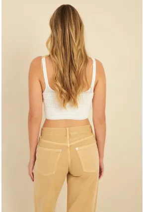 Kadın Beyaz Triko Crop Bluz KZ2507