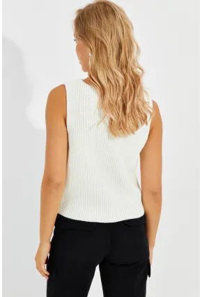 Kadın Beyaz Triko Düğmeli Yelek YV205-90