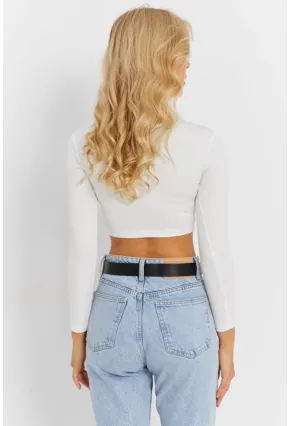 Kadın Beyaz V Yaka Crop Bluz CG368