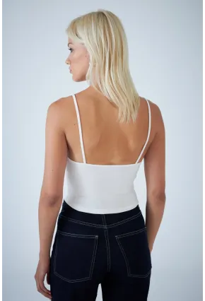 Kadın Beyaz V Yaka Crop Bluz COL1000