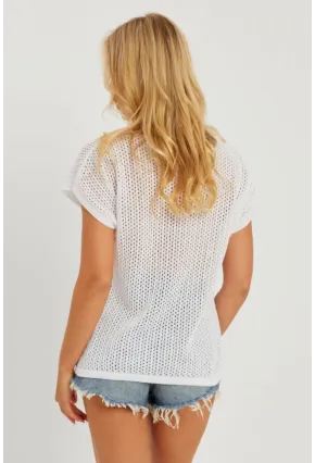 Kadın Beyaz V Yaka Fileli Bluz SMT230
