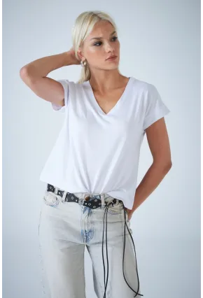 Kadın Beyaz V Yaka T-Shirt LPP1311