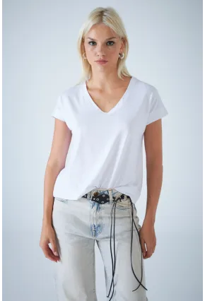 Kadın Beyaz V Yaka T-Shirt LPP1311