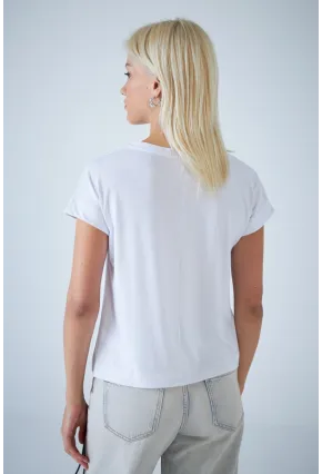 Kadın Beyaz V Yaka T-Shirt LPP1311