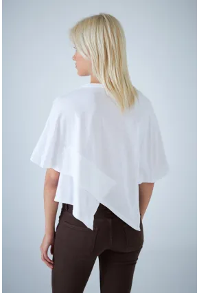 Kadın Beyaz Yarasa Kol Asimetrik T-Shirt LPP1315