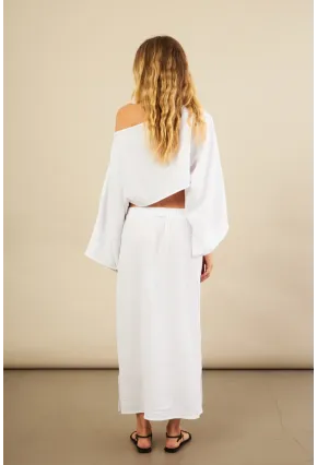 Kadın Beyaz Yarasa Kol Crop Müslin Etek Takım BTY104