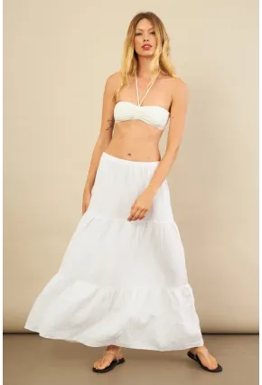 Kadın Beyaz Yırtmaçlı Müslin Etek ÖM7016