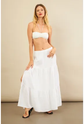 Kadın Beyaz Yırtmaçlı Müslin Etek ÖM7016