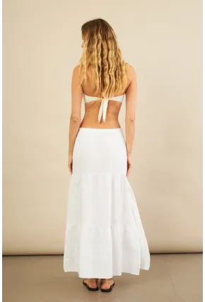 Kadın Beyaz Yırtmaçlı Müslin Etek ÖM7016