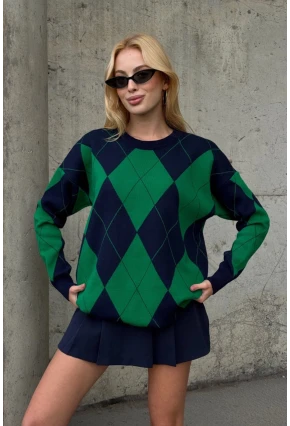 Kadın Bisiklet Yaka Baklava Desenli Triko Kazak