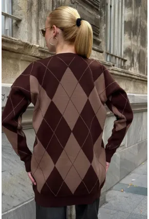 Kadın Bisiklet Yaka Baklava Desenli Triko Kazak