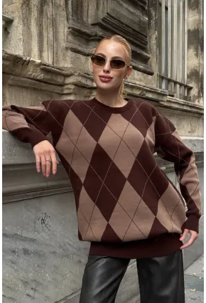 Kadın Bisiklet Yaka Baklava Desenli Triko Kazak