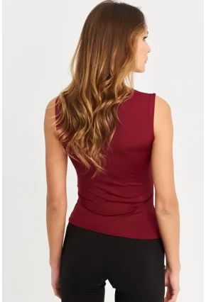 Kadın Bordo Aksesuarlı Büzgülü Bluz MOD2381