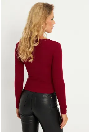 Kadın Bordo Aksesuarlı Kaşkorse Bluz RLO17