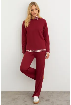 Kadın Bordo Alt Üst Pantolon Takım COL28