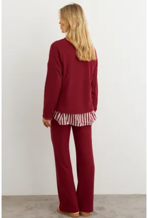 Kadın Bordo Alt Üst Pantolon Takım COL28
