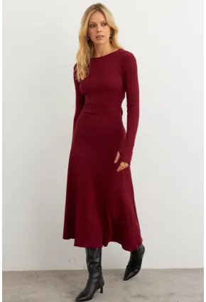 Kadın Bordo Bağlamalı Kaşkorse Midi Elbise COL2268