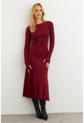 Kadın Bordo Bağlamalı Kaşkorse Midi Elbise COL2268