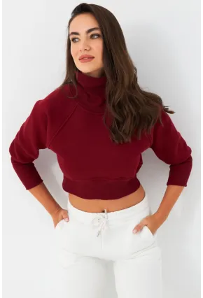 Kadın Bordo Balıkçı Crop Sweatshirt DY1469