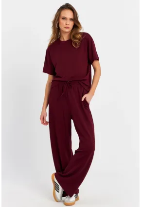 Kadın Bordo Basic Alt-Üst Pantolon Takım MRU6929