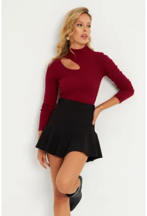 Kadın Bordo Çapraz Yaka Yarım Balıkçı Bluz B1404