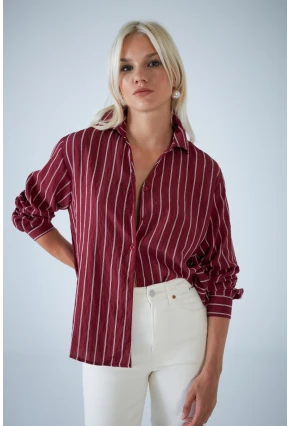 Kadın Bordo Çizgili Gömlek ELN602