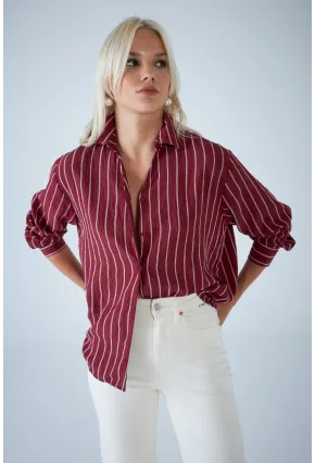 Kadın Bordo Çizgili Gömlek ELN602