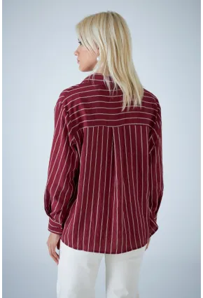 Kadın Bordo Çizgili Gömlek ELN602