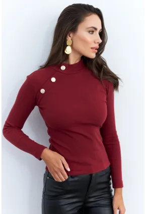 Kadın Bordo Düğme Aksesuarlı Kaşkorse Bluz EY2579