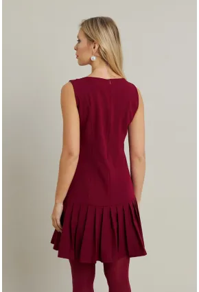 Kadın Bordo Etegi Pileli Mini Elbise FRY2265