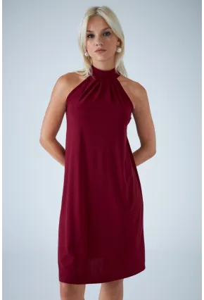 Kadın Bordo Halter Yaka Midi Elbise LPP1309