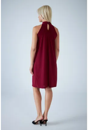 Kadın Bordo Halter Yaka Midi Elbise LPP1309