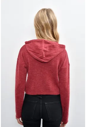 Kadın Bordo Kapüşonlu Kısa Triko Bluz YV15-90