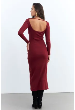 Kadın Bordo Kaşkorse Maxi Elbise EY1513
