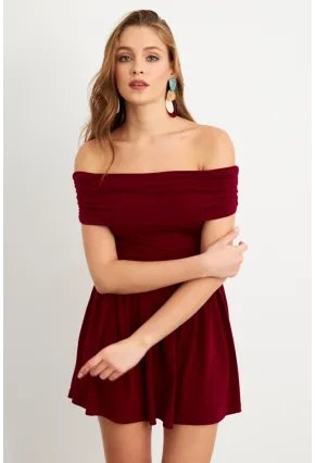 Kadın Bordo Madonna Yaka Midi Elbise MON1262-1