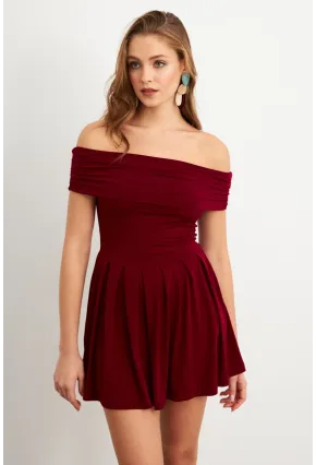 Kadın Bordo Madonna Yaka Midi Elbise MON1262-1