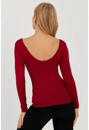 Kadın Bordo Ön Arka U Yaka Bluz LPP1265