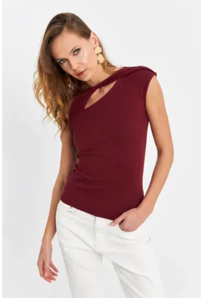 Kadın Bordo Önü Pencereli Asimetrik Bluz LPP1227-1