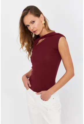 Kadın Bordo Önü Pencereli Asimetrik Bluz LPP1227-1