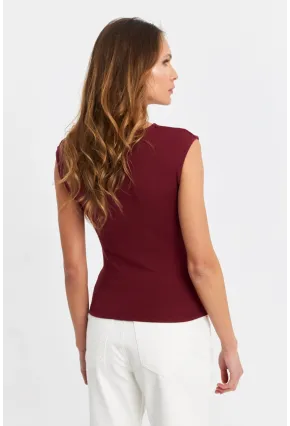 Kadın Bordo Önü Pencereli Asimetrik Bluz LPP1227-1