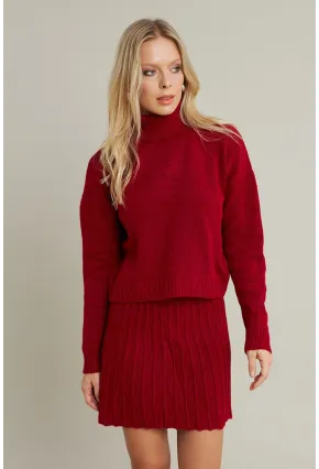 Kadın Bordo Pileli Etekli Alt Üst Takım ELT12001