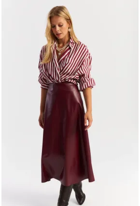 Kadın Bordo Suni Deri Çan Etek ELA113