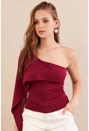 Kadın Bordo Tek Omuz Bluz AN6015