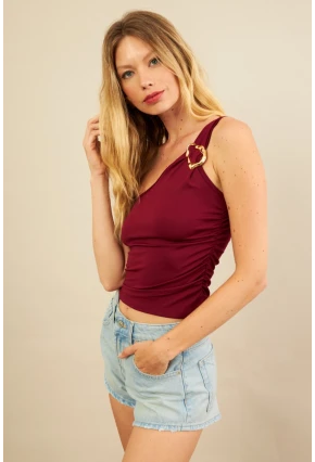 Kadın Bordo Tokalı Büzgülü Bluz AN6021