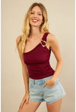 Kadın Bordo Tokalı Büzgülü Bluz AN6021